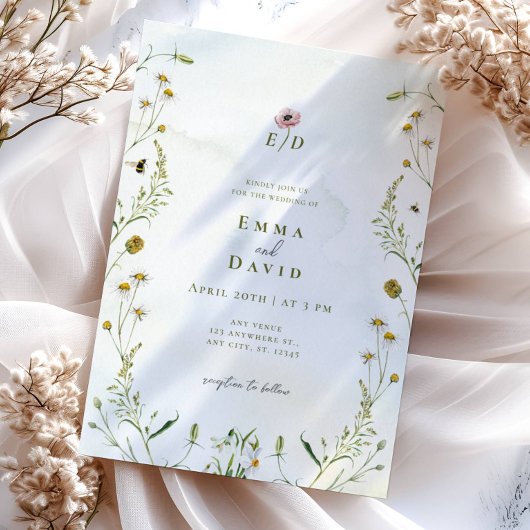 植物花素朴ハチ結婚式招待状 招待状