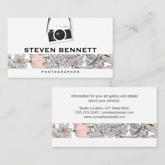 植物花 |のぶら下がったヴィンテージカメラ 名刺 (正面/裏面)