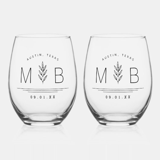 植物茎結婚モノグラム ステムなしワイングラス (正面)