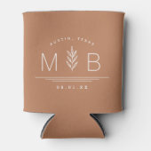植物茎結婚モノグラム |テラコッタ 缶クーラー (正面)