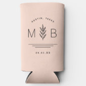 植物茎結婚モノグラム | 赤面ピンク スリム缶クーラー (正面)