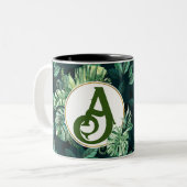 植物葉好き向けのイニシャルとパーソナライズされた ツートーンマグカップ (正面左)