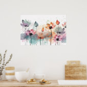 植物要素抽象芸術フローラ芸術 ポスター (キッチン)