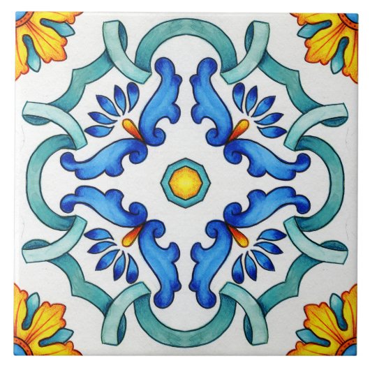 植物観賞用地中海のパターン(の模様が)ある タイル (正面)