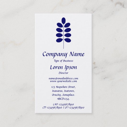 植物記号 – 白の濃い青 名刺 (正面)