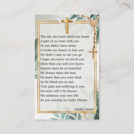 植物記念エレガント祈りの言葉フォトカード 名刺 (裏面)