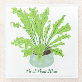 植物誇りを持った母 – 白の鳥の巣シダ。 ガラスコースター