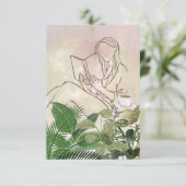 植物読とコーヒーカードを持つレディ サンキューカード (スタンド正面)