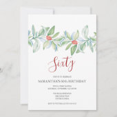 植物赤と緑のクリスマス60誕生日 招待状 (正面)