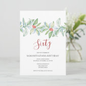 植物赤と緑のクリスマス60誕生日 招待状 (スタンド正面)