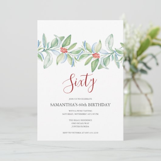 植物赤と緑のクリスマス60誕生日 招待状 (スタンド正面)