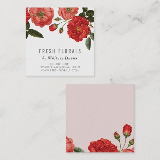 植物赤バラ花スタイリッシュヴィンテージフローラ スクエア名刺 (正面/裏面)