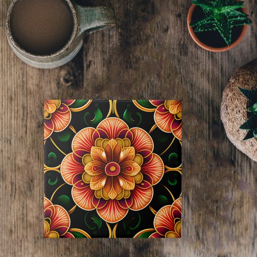 植物赤フローライラストレーション タイル