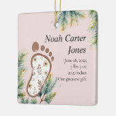 植物足跡赤面ピンク初めてのクリスマス セラミックオーナメント (左)