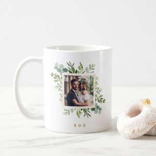植物金ゴールドグリーンリースズ結婚2写真 コーヒーマグカップ