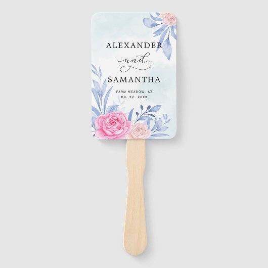 植物金箔金ゴールド緑ピンク結婚ローズ ハンドファン (正面)