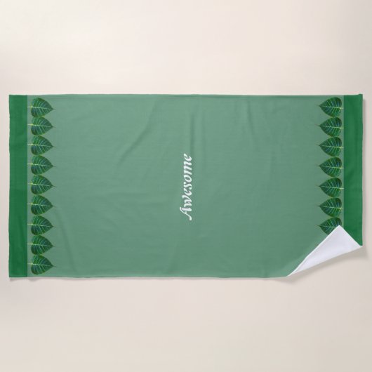 植物離れの緑パーソナライズされた ビーチタオル (正面)