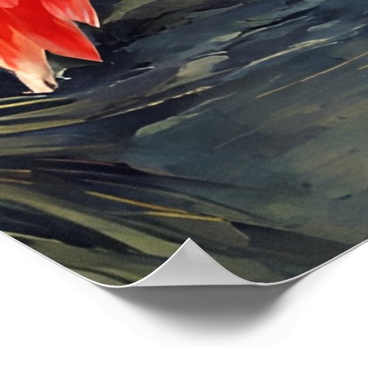 植物雨林ピンクフラミンゴヴィンテージ ポスター (角)