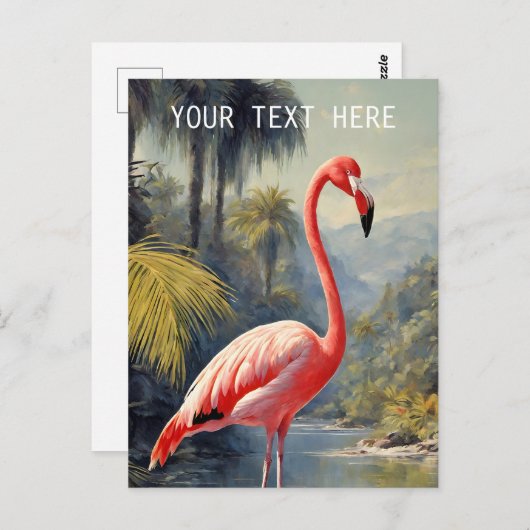 植物雨林ピンクフラミンゴヴィンテージ ポストカード (正面/裏面)