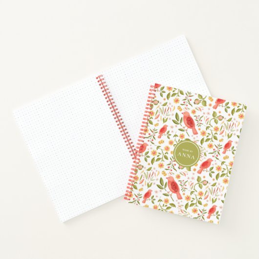 植物鳥柄 – 自然文房具デザイン ノートブック (内部)