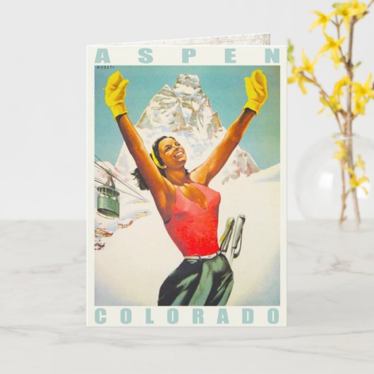 《植物》アスペンからのヴィンテージのスキープリントが付いている挨拶状 カード (黄色い花)