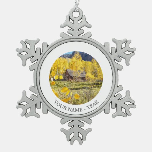 《植物》アスペンの小屋 スノーフレークピューターオーナメント (正面)