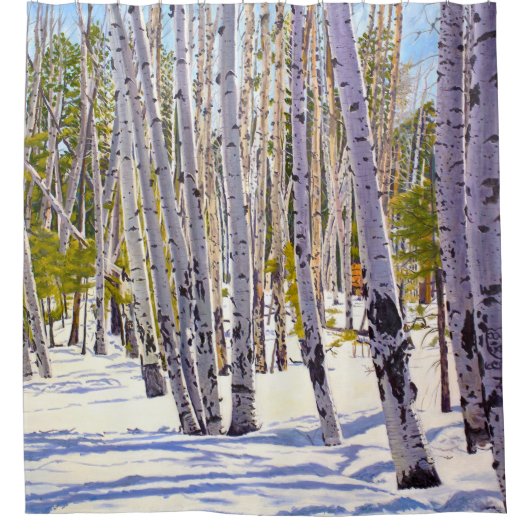 《植物》アスペンの木々の森のシャワーカーテン シャワーカーテン (正面)