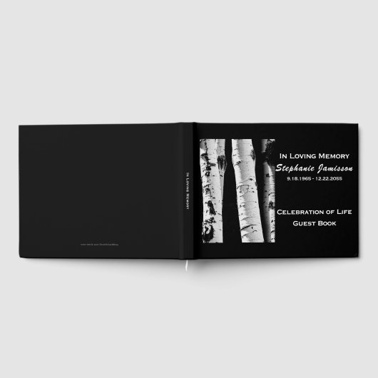 《植物》アスペンの木々白黒、生活のお祝い ゲストブック (全面)