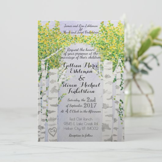 《植物》アスペンの木の自然の水彩画の結婚式招待状 招待状 (スタンド正面)