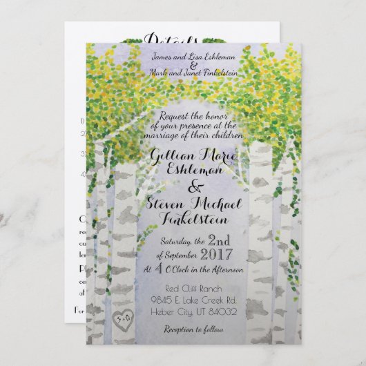《植物》アスペンの木の自然の水彩画の結婚式招待状 招待状 (正面/裏面)
