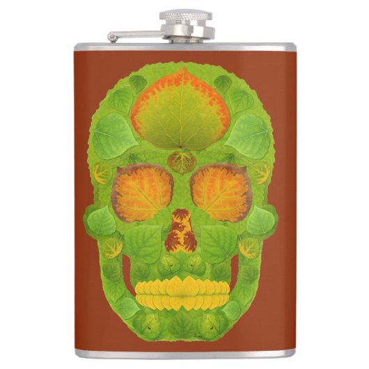 《植物》アスペンの葉のスカル10 フラスク (正面)