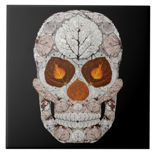 《植物》アスペンの葉のスカル11 タイル (正面)