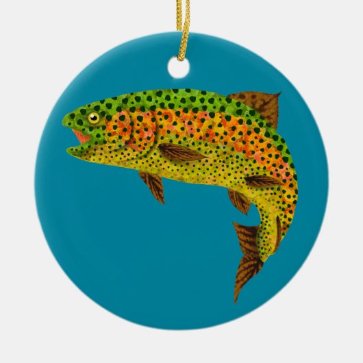 《植物》アスペンの葉のニジマス1 セラミックオーナメント (正面)