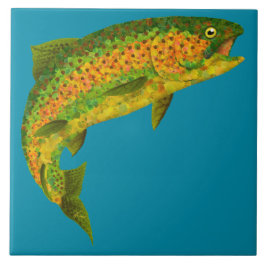 《植物》アスペンの葉のニジマス4 タイル