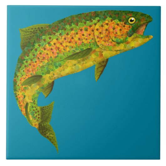 《植物》アスペンの葉のニジマス4 タイル (正面)