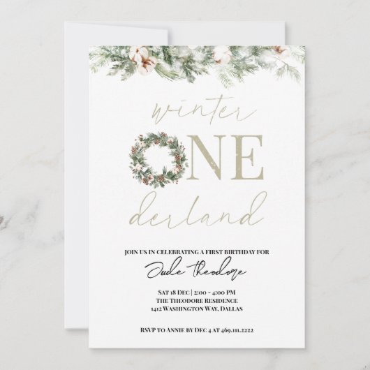 《植物》アスペンウィンターワンダーランド1歳の招待状 招待状 (正面)
