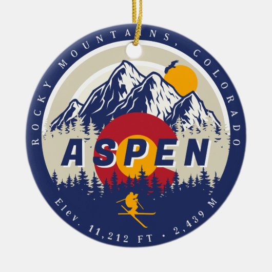 《植物》アスペンコロラドフラッグスキーマウンテンサンセットディ土産 セラミックオーナメント (正面)