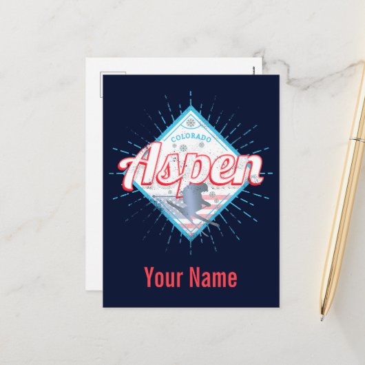 《植物》アスペンコロラドレトロスキーヤーヴィンテージUSAスキー シーズンポストカード (正面/裏面インサイチュ)