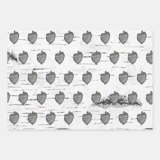 《植物》アスペンツリー素朴ウッドハートファミリーフォトクリスマス ラッピングペーパーシート (正面3)