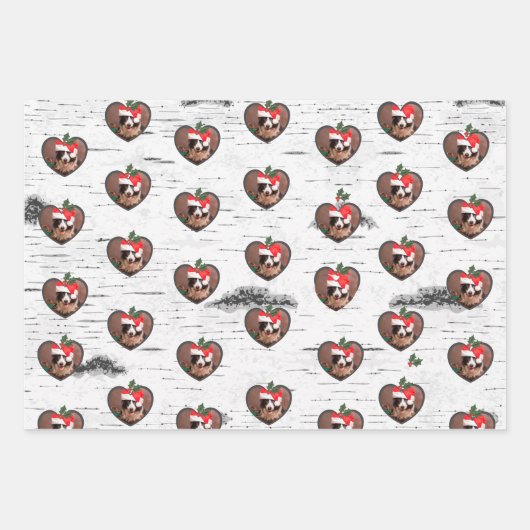 《植物》アスペンツリー素朴ウッドハートファミリーフォトクリスマス ラッピングペーパーシート (正面2)