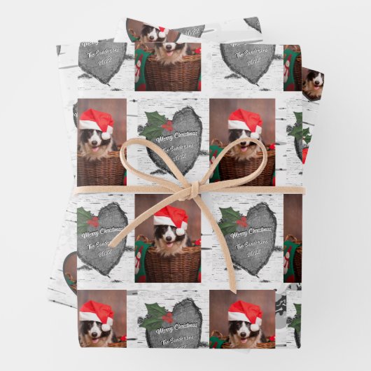 《植物》アスペンツリー素朴ウッドハートファミリーフォトクリスマス ラッピングペーパーシート (インサイチュ)