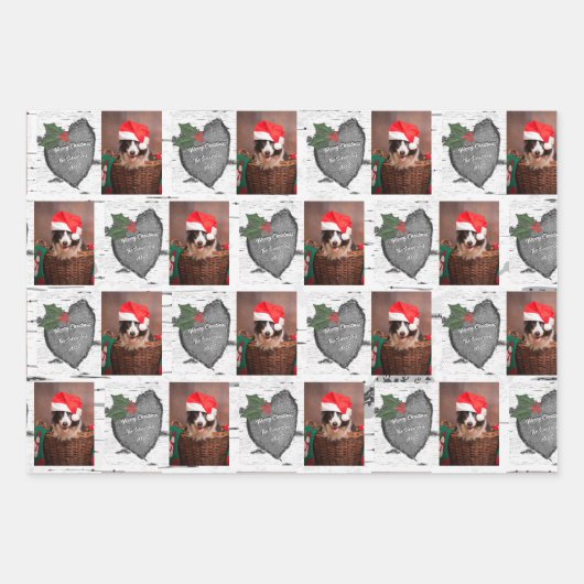 《植物》アスペンツリー素朴ウッドハートファミリーフォトクリスマス ラッピングペーパーシート (正面)