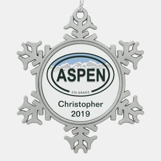 《植物》アスペンパーソナライズされたコロラドロッキーマウンテンホリデイ スノーフレークピューターオーナメント (正面)