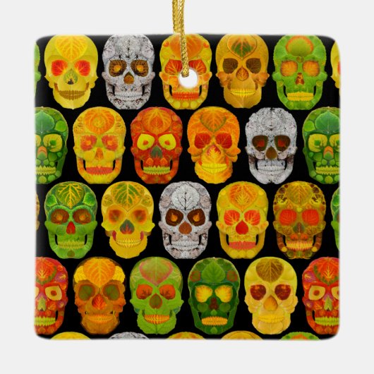 《植物》アスペンリーフスカルシームレスパターン2018 セラミックオーナメント (正面)