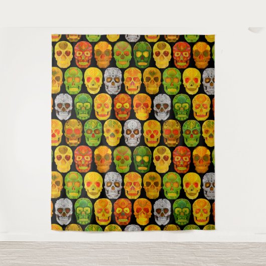 《植物》アスペンリーフスカルシームレスパターン2018 タペストリー (正面)