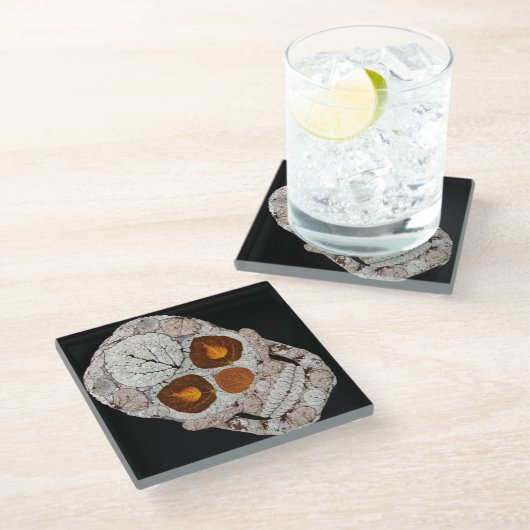 《植物》アスペンリーフスカル11 ガラスコースター (アングル)