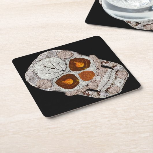 《植物》アスペンリーフスカル11 スクエアペーパーコースター (アングル)