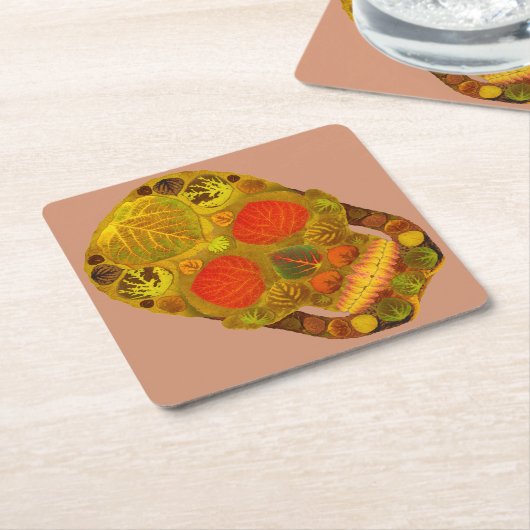 《植物》アスペンリーフスカル12 スクエアペーパーコースター (アングル)