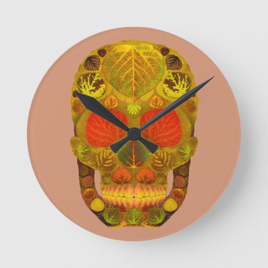 《植物》アスペンリーフスカル12 ラウンド壁時計 (正面)