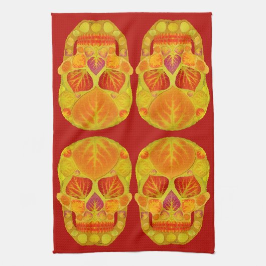 《植物》アスペンリーフスカル13 キッチンタオル (縦)